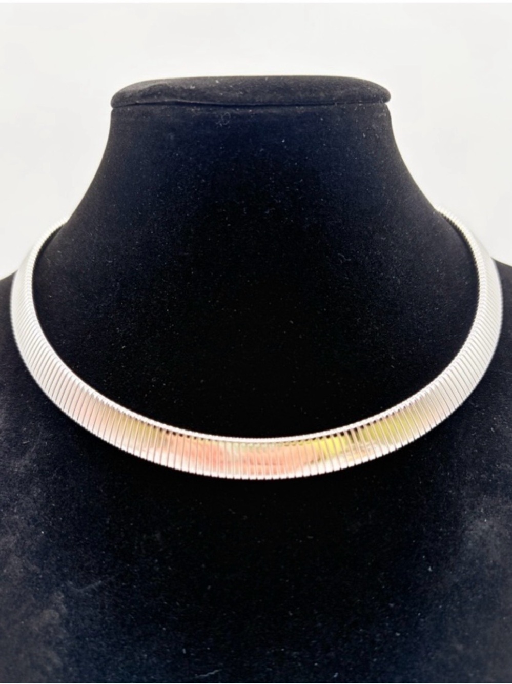 Silver Tone Herringbone Necklace Flat Snake Chain Choker Minimalist